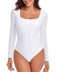 Women's Square Neckline One Piece Swimsuit Long Sleeve Rash Guard Bathing Suits